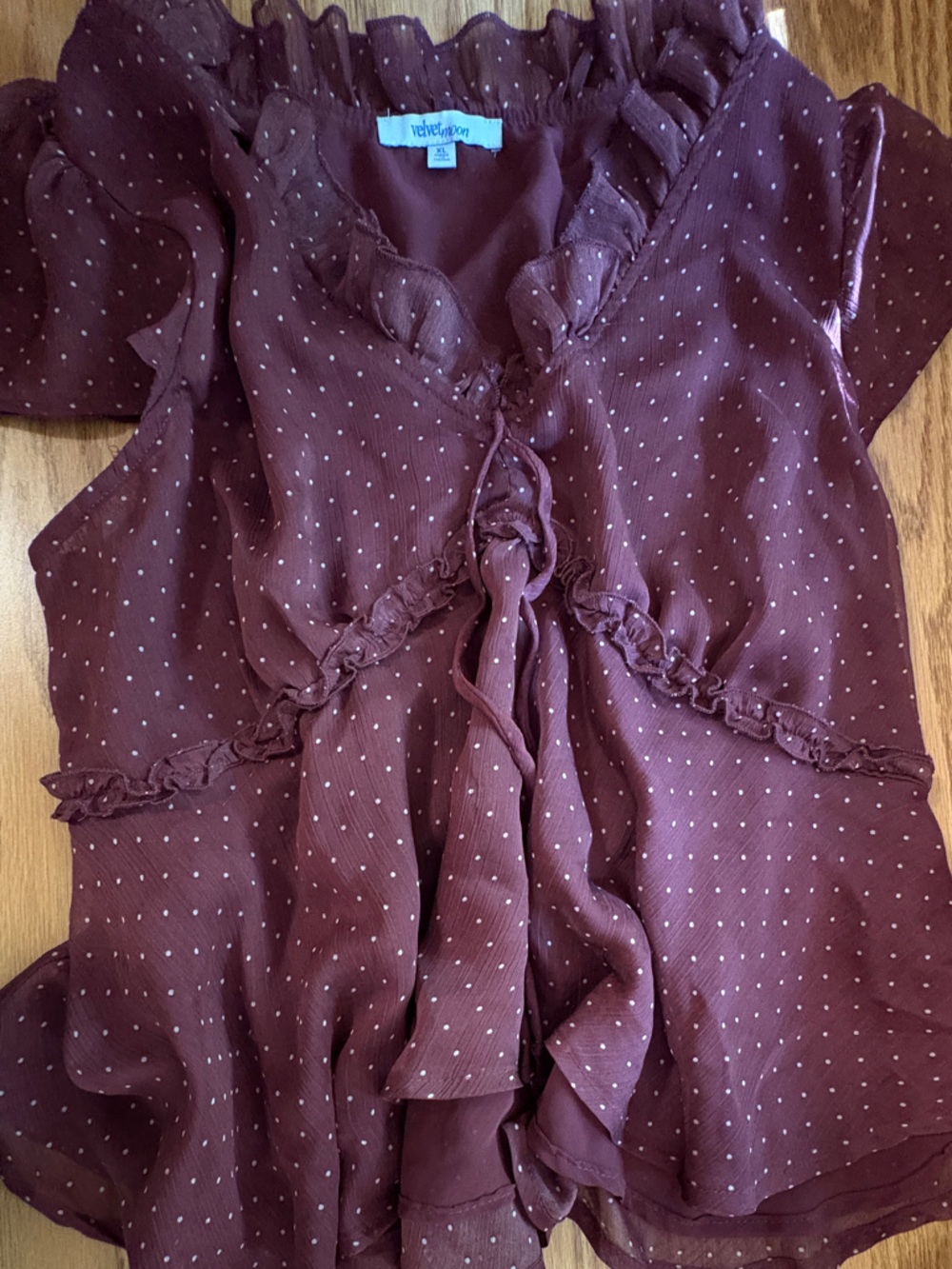 Velvet Moon Polka Dot Ruffle Blouse